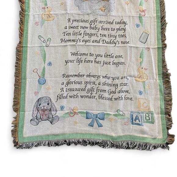 Baby Blessing Woven Tapestry Blanket Teddy Bear Nursery Receiving 42x 54 in. - Picture 4 of 10